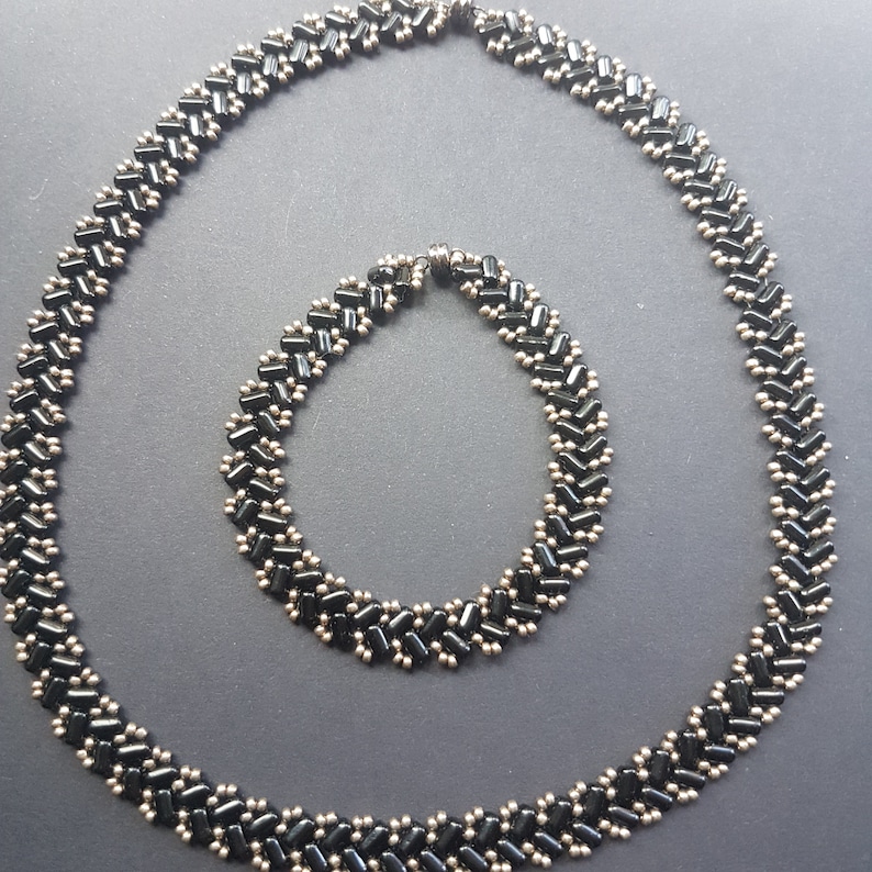 Beaded Bracelet set. Herringbone design Beaded Necklace Set Bracelet and Necklace Necklace Set Czech Bar Beads Beaded Necklace