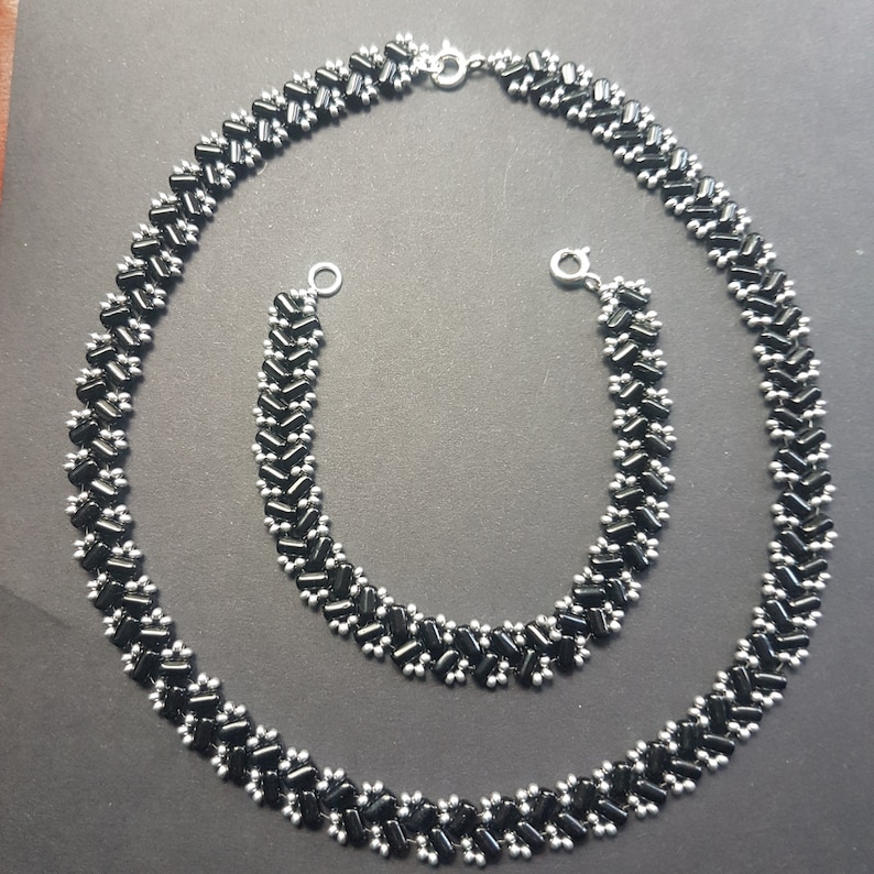 Beaded Bracelet set. Herringbone design Beaded Necklace Set Bracelet and Necklace Necklace Set Czech Bar Beads Beaded Necklace
