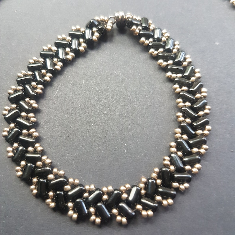 Beaded Bracelet set. Herringbone design Beaded Necklace Set Bracelet and Necklace Necklace Set Czech Bar Beads Beaded Necklace