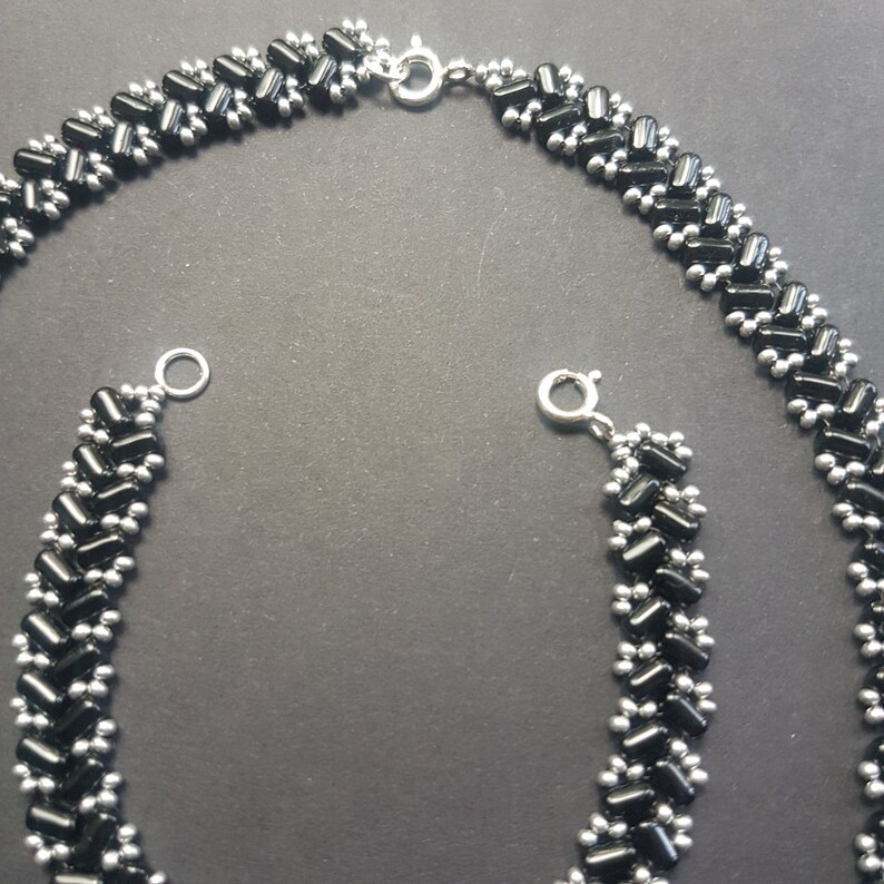 Beaded Bracelet set. Herringbone design Beaded Necklace Set Bracelet and Necklace Necklace Set Czech Bar Beads Beaded Necklace
