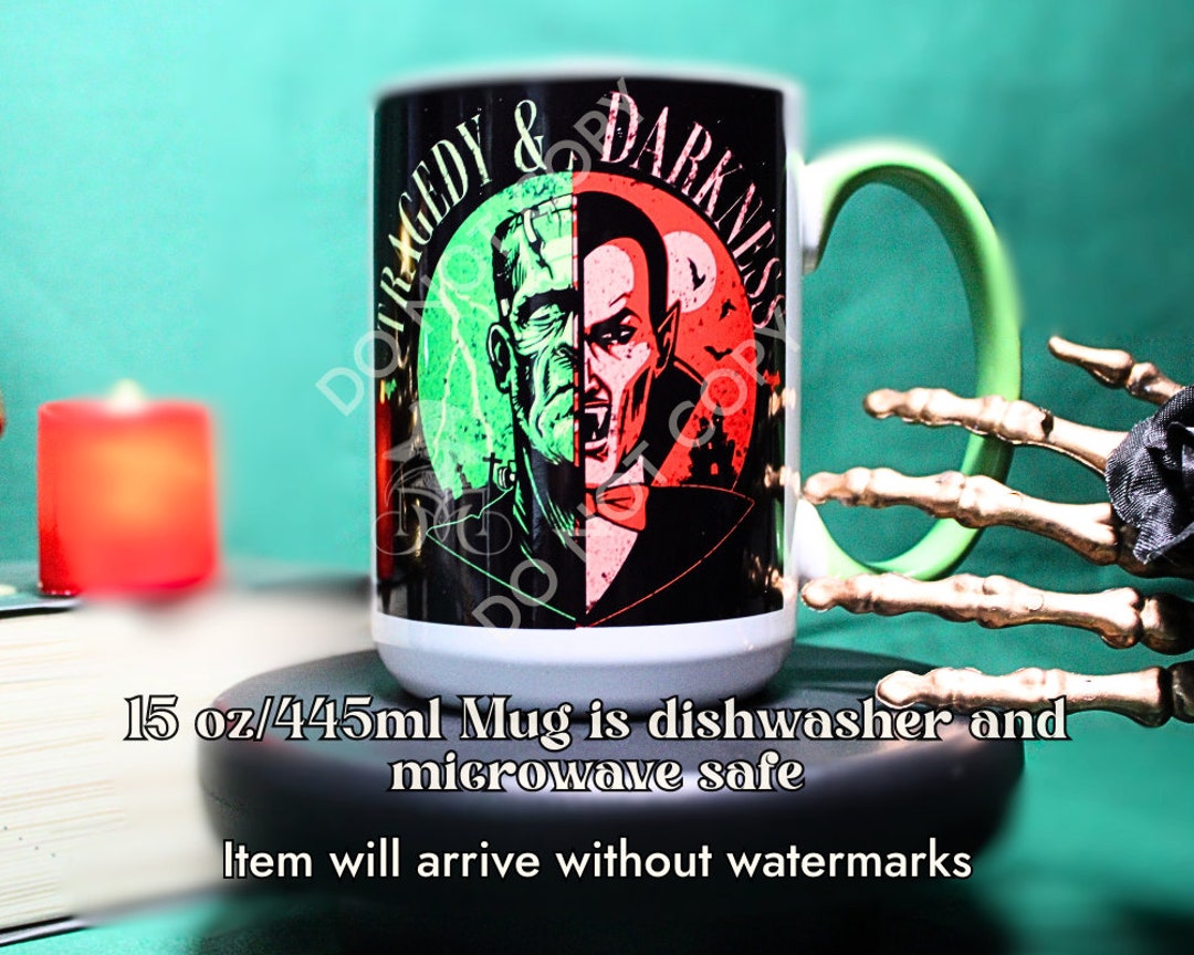 Horror Movie Monsters Frankenstein and Dracula 15 Oz/445 Ml Beveled