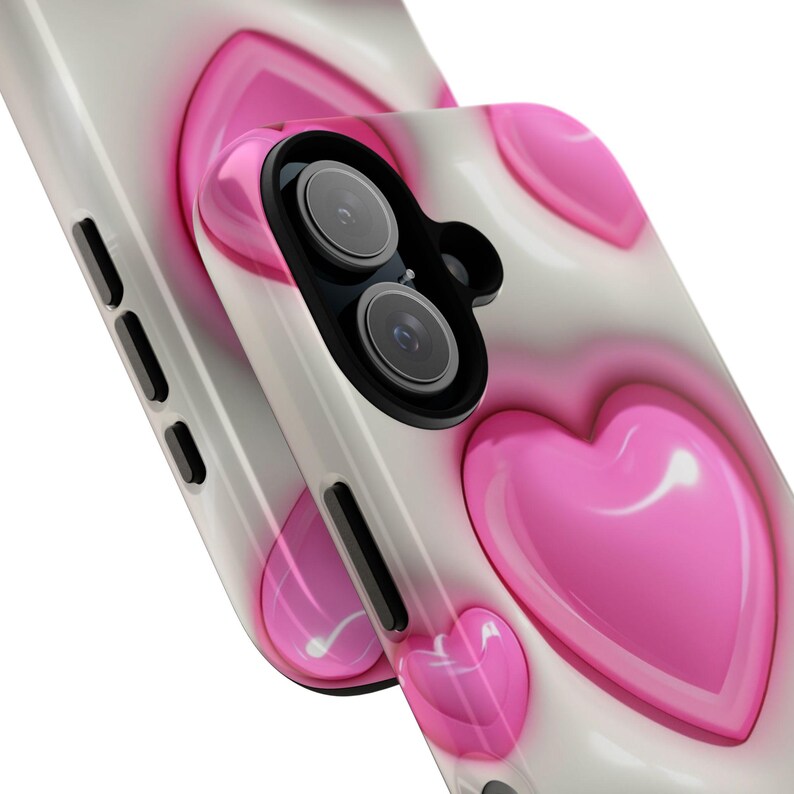 Pink 3D Heart Phone Case | Puffy Glossy Hearts Tough Case, Coquette Valentine iPhone Samsung Cover, Cute Gift for Her image 3