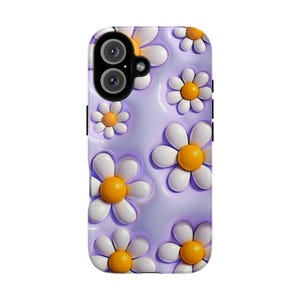 3D Daisy Phone Case | Puffy Lilac Flower Tough Case, Danish Pastel Aesthetic iPhone Samsung Cover, Cute Gift for Her image 2