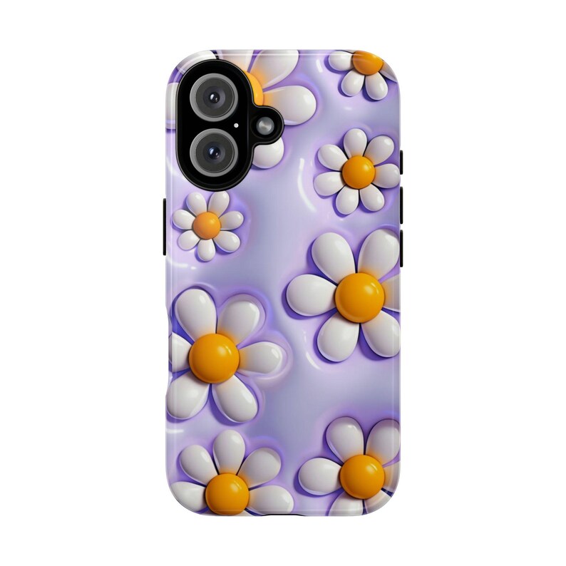 3D Daisy Phone Case | Puffy Lilac Flower Tough Case, Danish Pastel Aesthetic iPhone Samsung Cover, Cute Gift for Her image 2