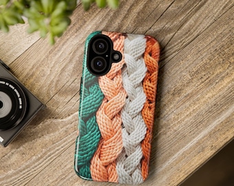 Capa para celular com trança de tricô | Capa resistente com padrão de trança de fio grosso, capa aconchegante para iPhone e Samsung para o outono, presente para tricoteira