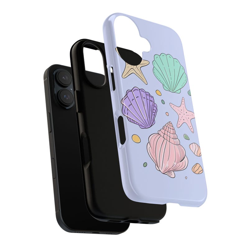 Custodia per telefono con conchiglie pastello | Custodia resistente con conchiglia a stella marina lilla, cover per iPhone e Samsung con sirena e spiaggia, un grazioso regalo estivo per lei immagine 4