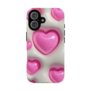 Pink 3D Heart Phone Case | Puffy Glossy Hearts Tough Case, Coquette Valentine iPhone Samsung Cover, Cute Gift for Her image 2