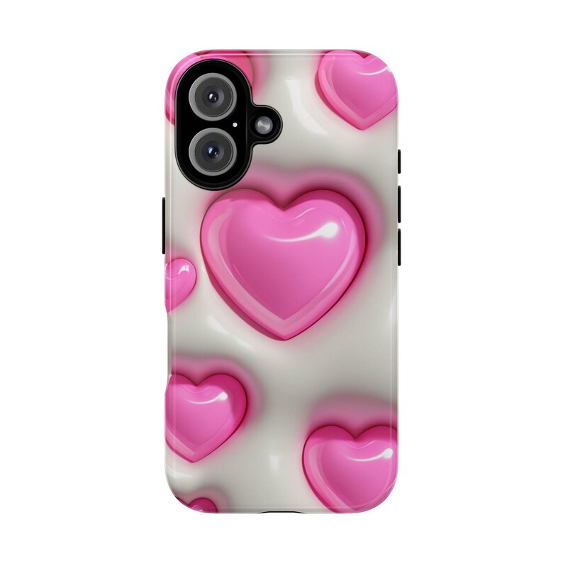 Pink 3D Heart Phone Case | Puffy Glossy Hearts Tough Case, Coquette Valentine iPhone Samsung Cover, Cute Gift for Her image 2
