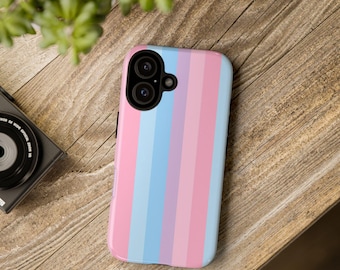 Pastel Stripe Phone Case | Pink Blue Lavender Pride Tough Case, Soft Aesthetic iPhone Samsung Cover, LGBTQ Pride Gift