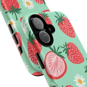 Strawberry Phone Case | Cute Fruit and Daisy Pattern Tough Case, Mint Green Cottagecore iPhone Samsung Cover, Gift for Her image 6