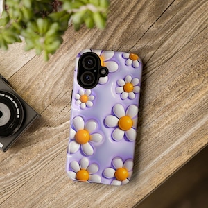 3D Daisy Phone Case | Puffy Lilac Flower Tough Case, Danish Pastel Aesthetic iPhone Samsung Cover, Cute Gift for Her image 1