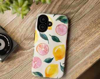 Lemon Phone Case | Watercolor Lemon Grapefruit Citrus Tough Case, Summer Fruit iPhone Samsung Cover, Mediterranean Gift