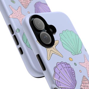 Custodia per telefono con conchiglie pastello | Custodia resistente con conchiglia a stella marina lilla, cover per iPhone e Samsung con sirena e spiaggia, un grazioso regalo estivo per lei immagine 6