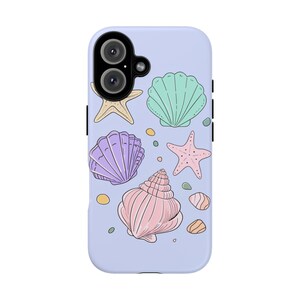 Custodia per telefono con conchiglie pastello | Custodia resistente con conchiglia a stella marina lilla, cover per iPhone e Samsung con sirena e spiaggia, un grazioso regalo estivo per lei immagine 5