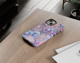 Iridescent Bow Phone Case | Pastel Holographic Ribbon Tough Case, Coquette Aesthetic iPhone Samsung Cover, Cute Gift for Her