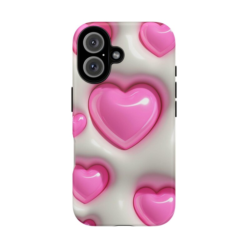 Pink 3D Heart Phone Case | Puffy Glossy Hearts Tough Case, Coquette Valentine iPhone Samsung Cover, Cute Gift for Her image 5