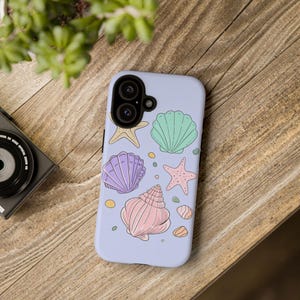 Custodia per telefono con conchiglie pastello | Custodia resistente con conchiglia a stella marina lilla, cover per iPhone e Samsung con sirena e spiaggia, un grazioso regalo estivo per lei immagine 8