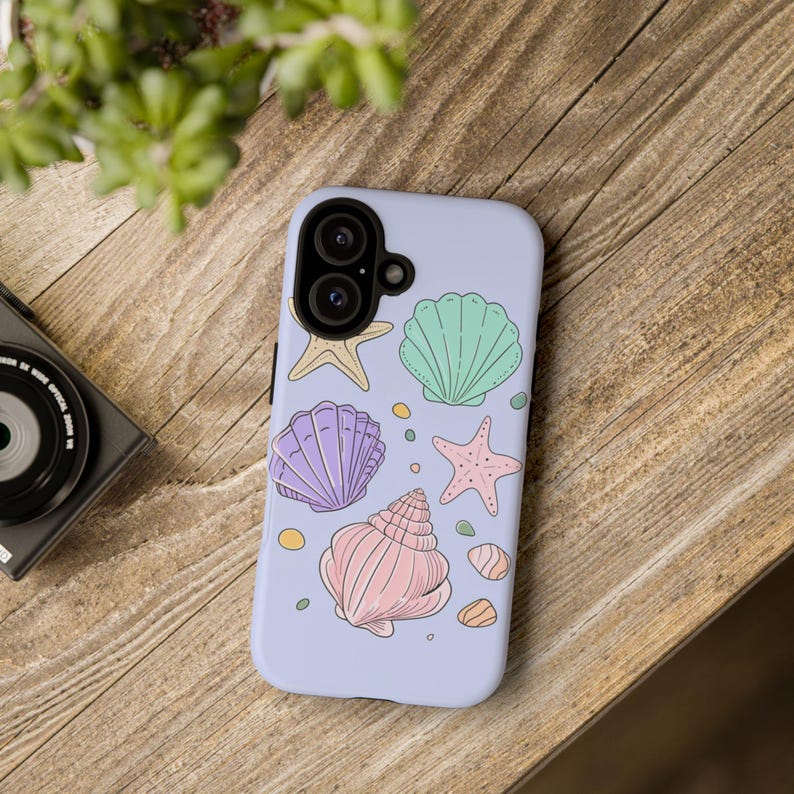 Custodia per telefono con conchiglie pastello | Custodia resistente con conchiglia a stella marina lilla, cover per iPhone e Samsung con sirena e spiaggia, un grazioso regalo estivo per lei immagine 8