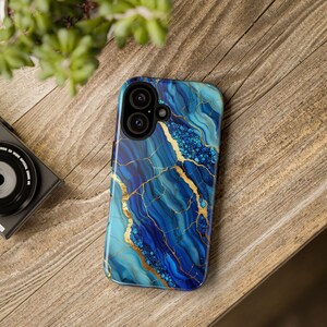 Blue Agate Marble Phone Case | Gold Vein Abstract Stone Pattern