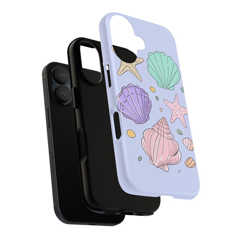 Custodia per telefono con conchiglie pastello | Custodia resistente con conchiglia a stella marina lilla, cover per iPhone e Samsung con sirena e spiaggia, un grazioso regalo estivo per lei immagine 7