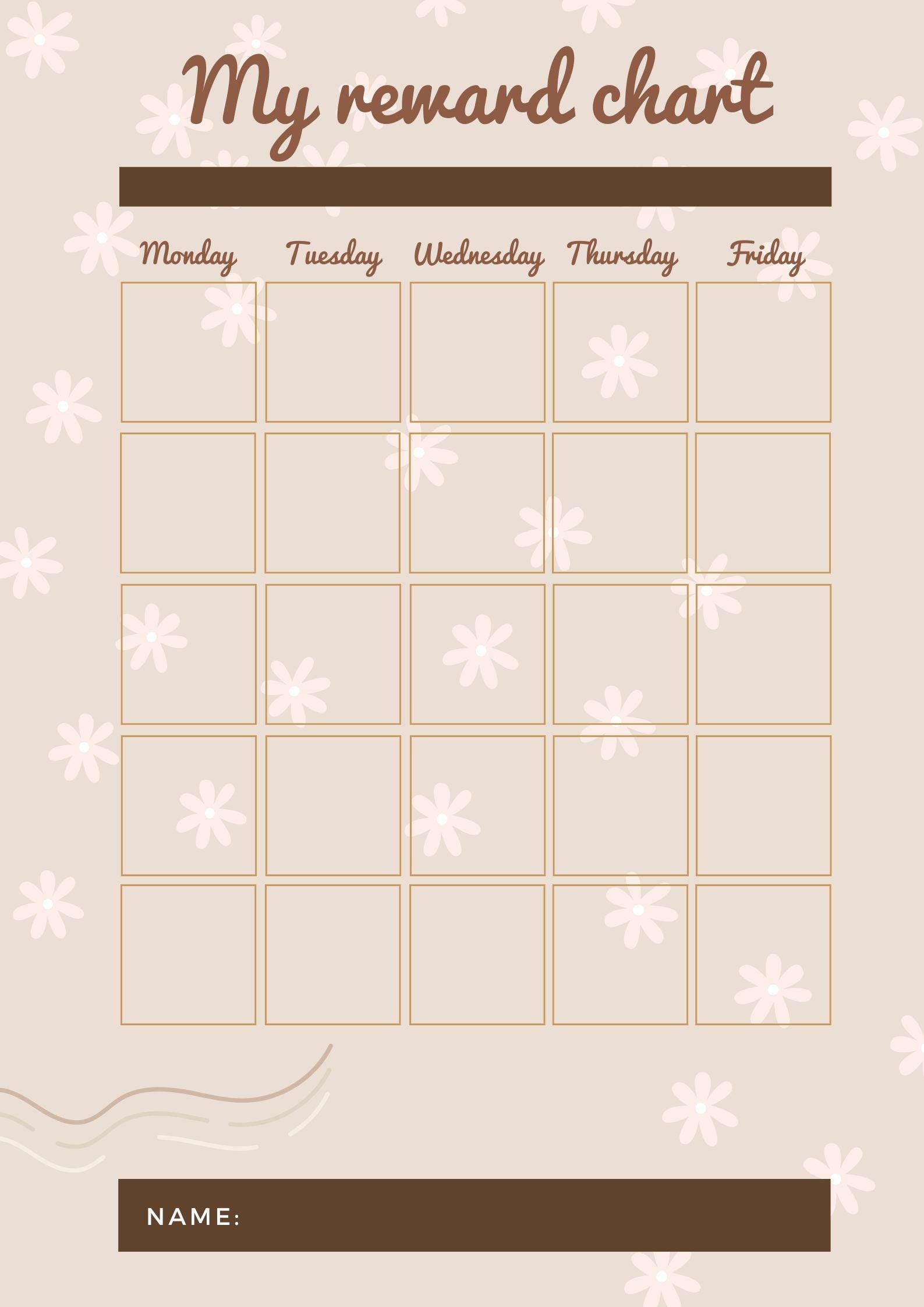 Simple Color Reward Digital Canva Template Reward Chart Children and Teenagers Beige Taupe ...