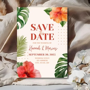 Tropical Save the Date Invitation, Digital Invite, Customizable Invitation, Editable Save the Date Invitation