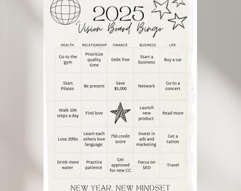 2025 Vision Board Bingo with Categories | Editable Canva Template | New Year Goals