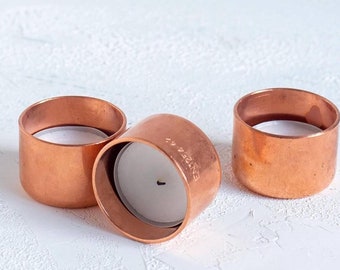 Set van 3 handgemaakte koperen theelichthouders – Elegante woonaccessoires