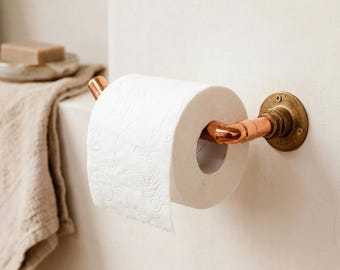 Minimalist Industrial Copper & Brass Toilet Roll Holder