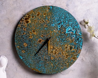Handcrafted Copper Patina Wall Clock, Turquoise Teal Verdigris Finish