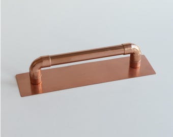 Handmade Solid Copper Handle with Backplate | Industrial Pull