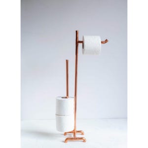 Porta carta igienica in rame fatto a mano / Porta rotolo indipendente / Arredo bagno industriale / Porta fazzoletti rustico in tubo da 650 mm