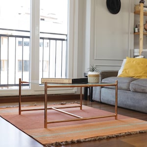 Handcrafted Copper and Glass Coffee Table | Industrial Copper Furniture Design