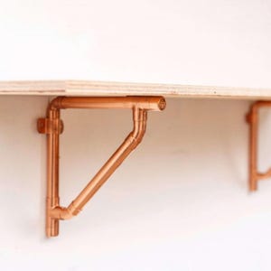 Handmade Copper Shelf Bracket | Industrial Pipe Wall Bracket | Rustic Open Shelf Support | Copper Wall Hardware | 18x18 cm (Two Pieces)