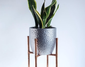 Soporte para flores de cobre puro hecho a mano: macetero rústico de cobre macizo hecho a mano