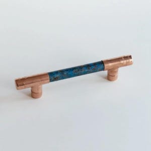 Verdigris Green Patina Copper Handle & Handcrafted Copper Home Accessory - 128 mm