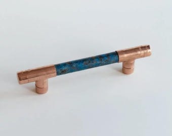 Verdigris Green Patina Copper Handle & Handcrafted Copper Home Accessory - 128 mm