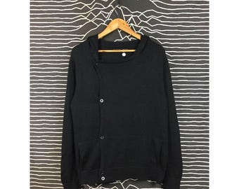 Armani Exchange AX Black Asymmetrical Button-Up Knit Hoodie