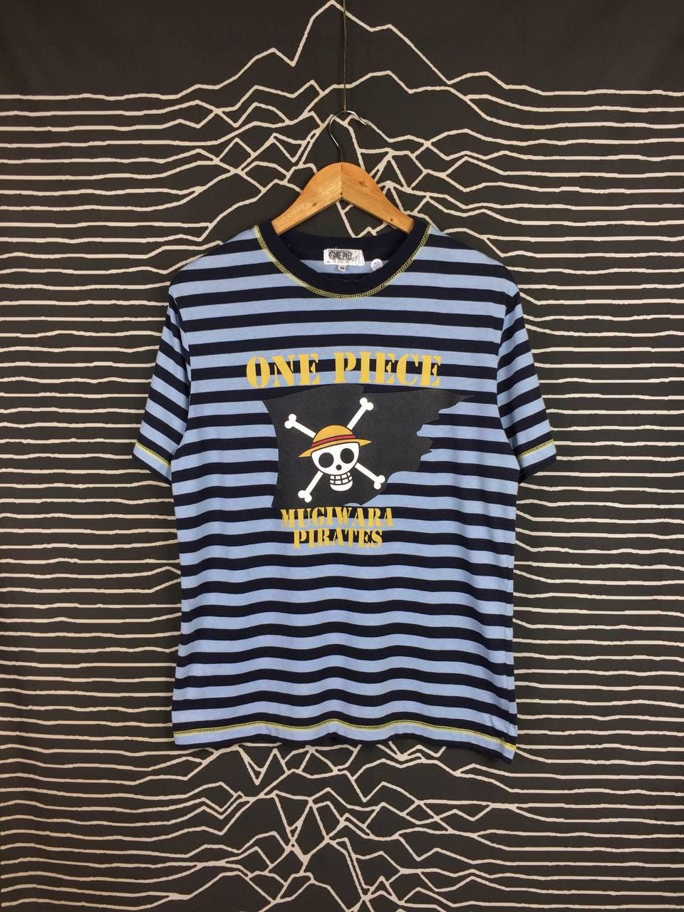 【美品】Americana　 STRIPE SHIRT Onepiece Vtg Anime One Piece Mugiwara Pirates Flag Logo Striped Tee Size M