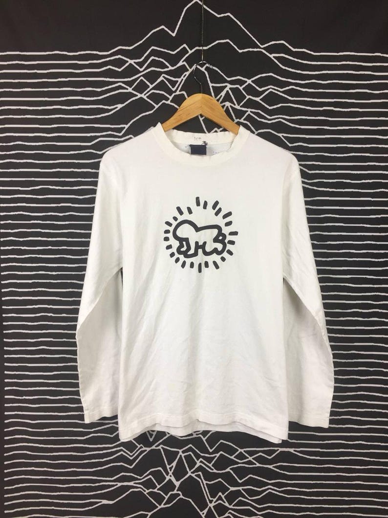 Vtg Keith Haring Uniqlo Pop Art T-shirt met lange mouwen, maat L afbeelding 1