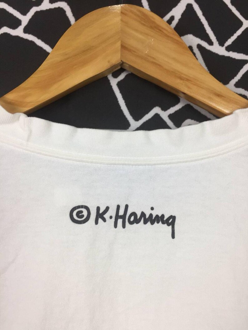 Vtg Keith Haring Uniqlo Pop Art T-shirt met lange mouwen, maat L afbeelding 5