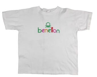 VTG Benneton Broderie Color Block Logo Tshirt Taille L