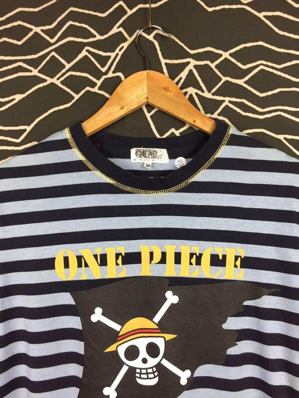 Vtg Anime One Piece Mugiwara Pirates Flag Logo Striped Tee Size M