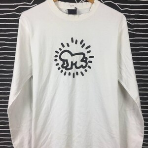 Vtg Keith Haring Uniqlo Pop Art T-shirt met lange mouwen, maat L afbeelding 2
