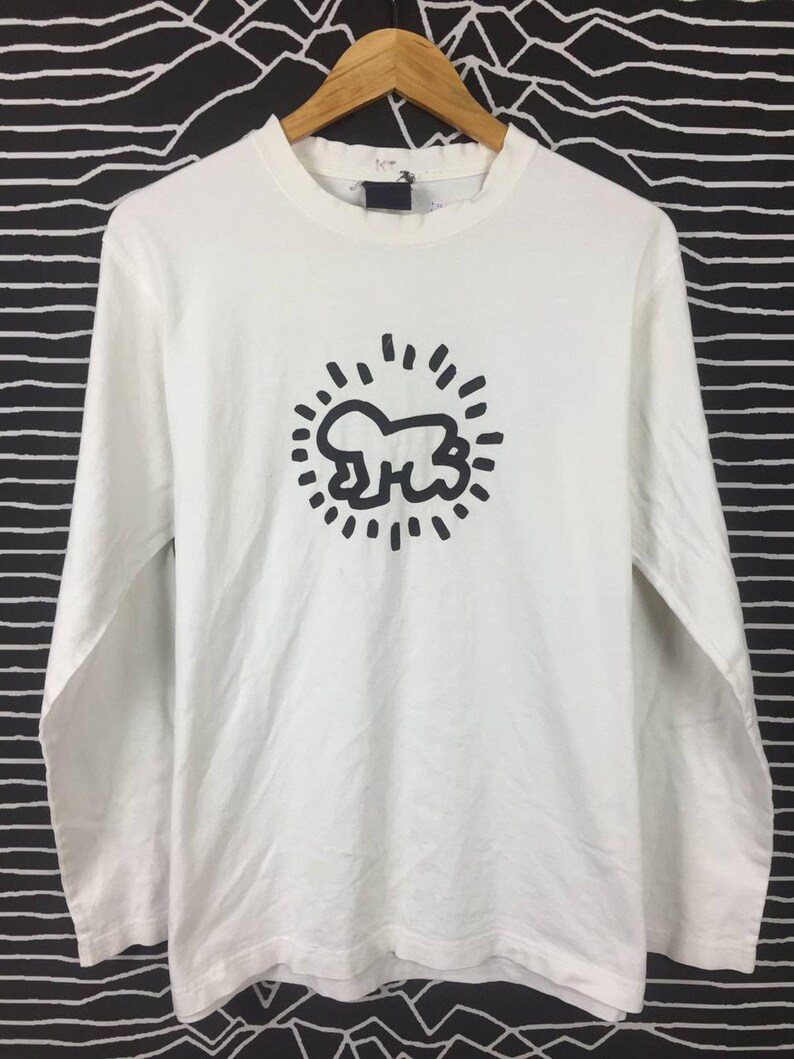Vtg Keith Haring Uniqlo Pop Art T-shirt met lange mouwen, maat L afbeelding 2