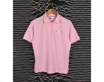 Courreges Paris Embroidered Floral Logo Quarter Zip Polo Tee