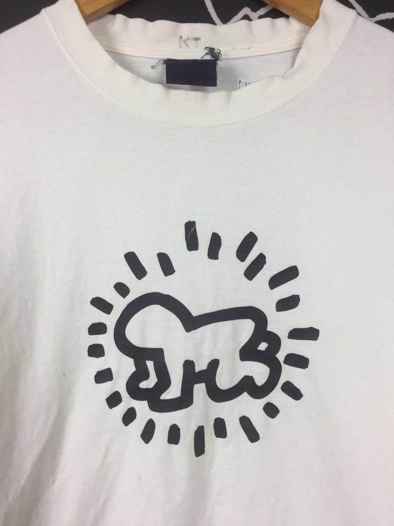 Vtg Keith Haring Uniqlo Pop Art T-shirt met lange mouwen, maat L afbeelding 3
