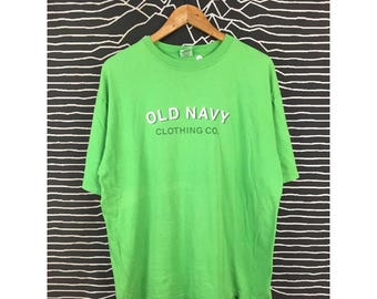 Vtg 90s Old Navy Clothing Co Lime Green Made In USA Tee