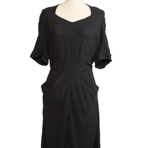 1940s Black Beaded Crepe Dress with Sequins / 40s Sequined Cocktail Dress with pockets / 31&quot;