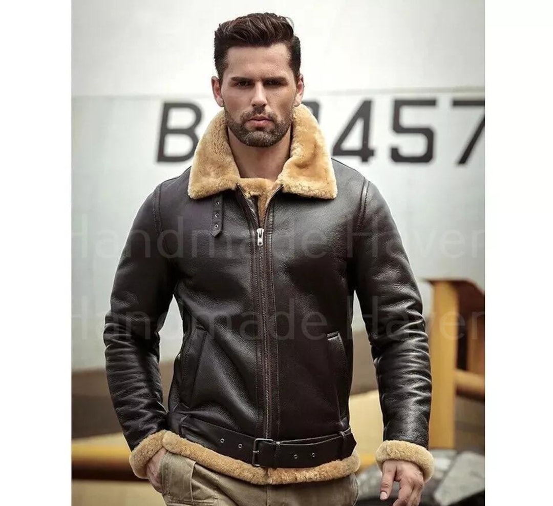 Men's RAF B3 Bomber Aviator Pilot Flying Shearling Leather Jacket